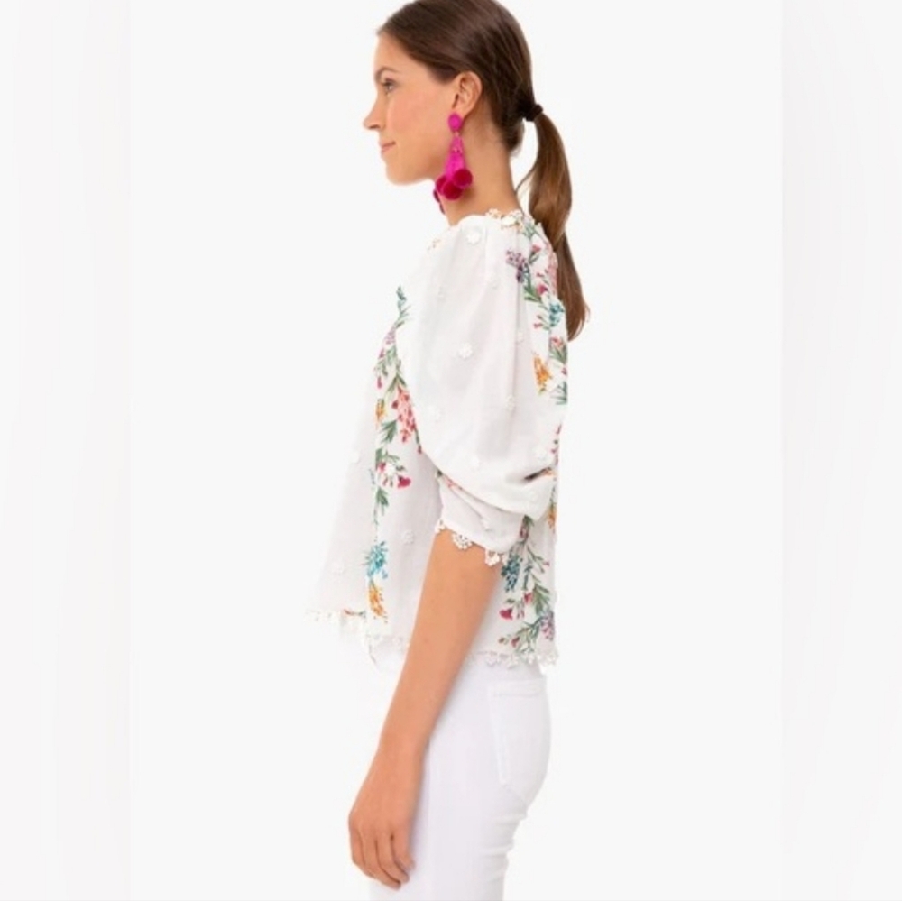 FARM RIO Louise Floral White Multi Floral Puff Sleeve Top M Like New RARE - Picture 7 of 16
